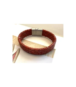 heren armband gevlochten leer breed rood