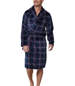 Heren fleece badjas - Donkerblauwe warme badjas mannen