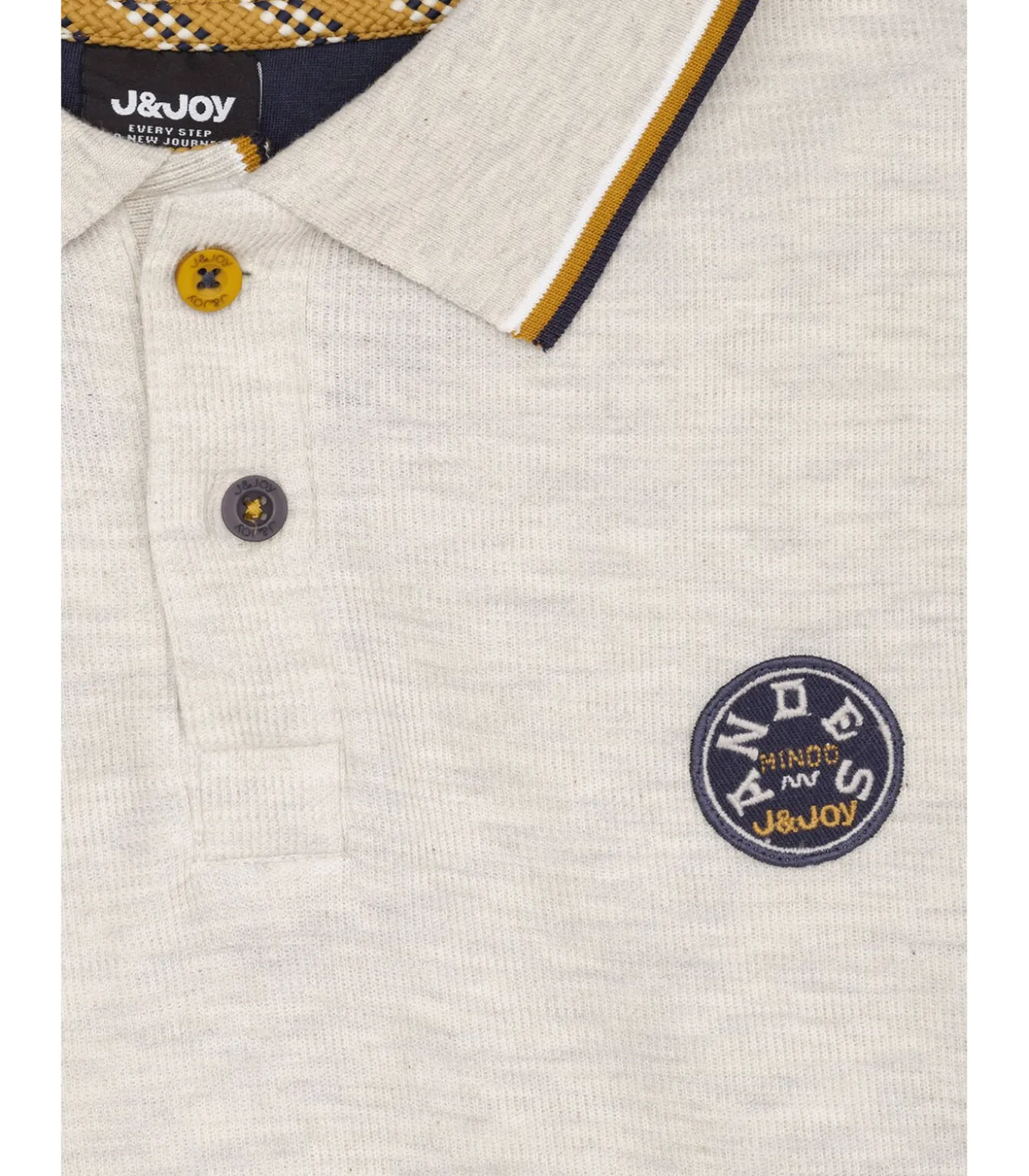 Heren poloshirt met lange mouwen in beige met patch