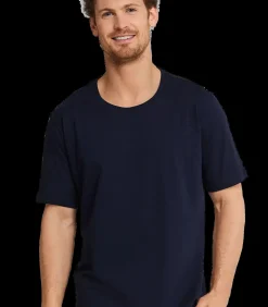 Heren pyjama shirt korte mouw - Donkerblauw - 100% katoenen los pyjamashirt voor heren