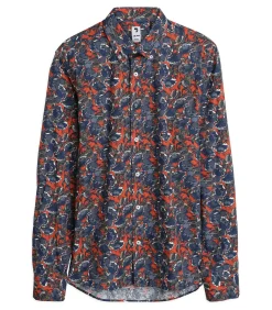 Herenblauw overhemd met bloemenpatroon