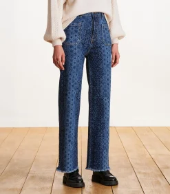 High waist printed flare jeans in biologisch katoen
