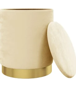 Hocker met opbergruimte rond fluweel 31 x 37 cm abrikooskleurig