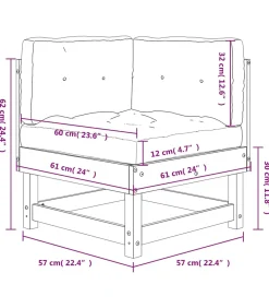 Hoekbank met kussens massief grenenhout grijs