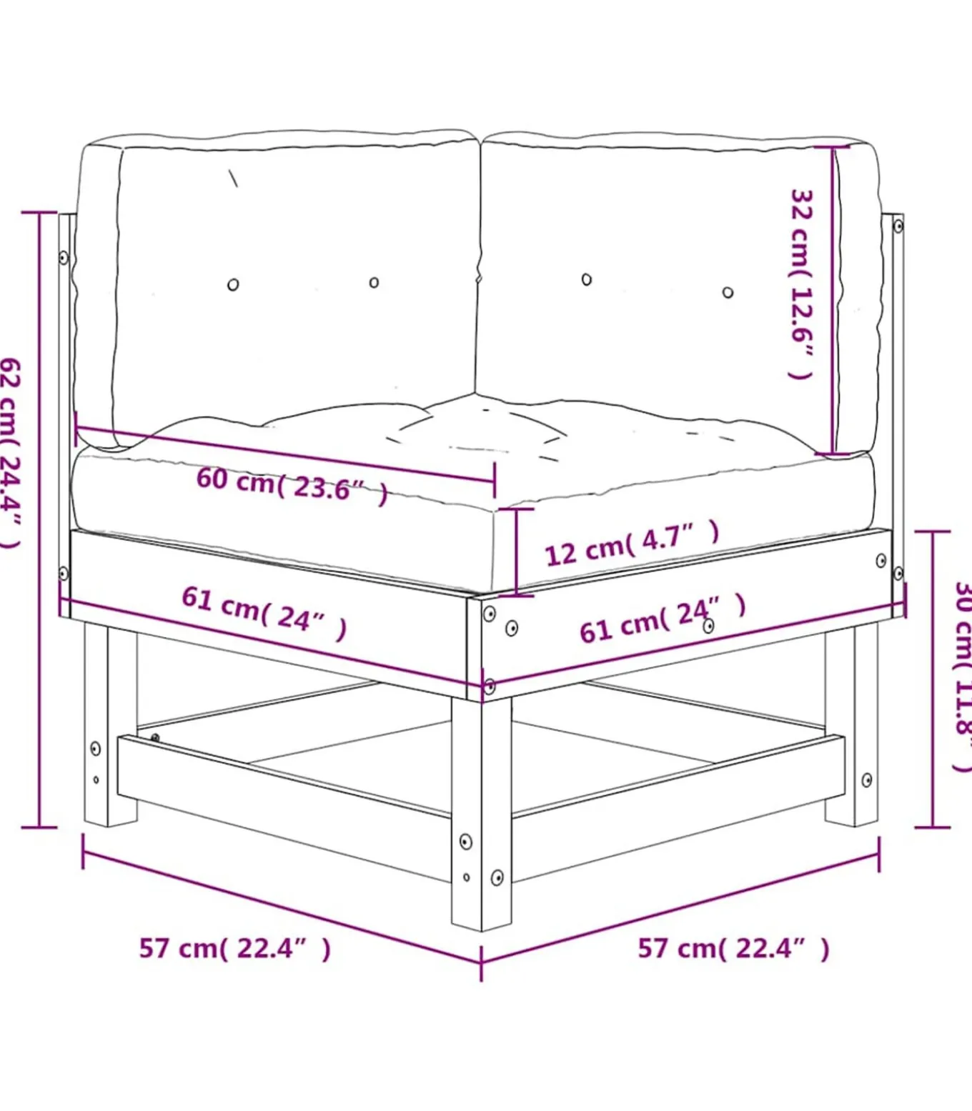 Hoekbank met kussens massief grenenhout grijs