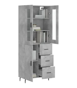 Hoge kast 69,5x34x180 cm bewerkt hout betongrijs