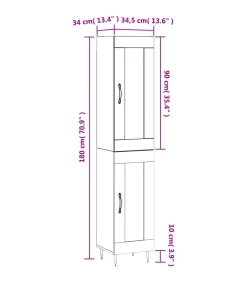 Hoge kast 34,5x34x180 cm bewerkt hout betongrijs