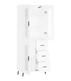 Hoge kast 69,5x34x180 cm bewerkt hout wit