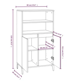 Hoge kast 60x36x110 cm bewerkt hout betongrijs