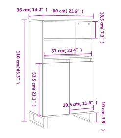 Hoge kast 60x36x110 cm bewerkt hout betongrijs