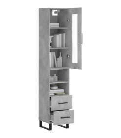 Hoge kast 34,5x34x180 cm bewerkt hout betongrijs
