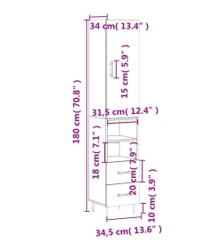 Hoge kast 34,5x34x180 cm bewerkt hout gerookt eikenkleurig