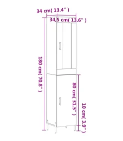 Hoge kast 34,5x34x180 cm bewerkt hout grijs sonoma eikenkleurig