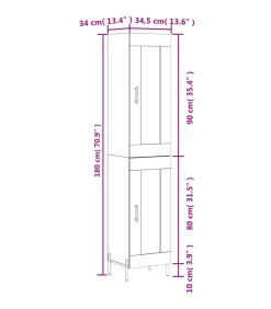 Hoge kast 34,5x34x180 cm bewerkt hout betongrijs