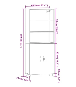Hoge kast 69,5x34x180 cm bewerkt hout grijs sonoma eikenkleurig