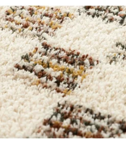 Hoogpolig vloerkleed met bruin vierkant patroon 120 x 170 cm