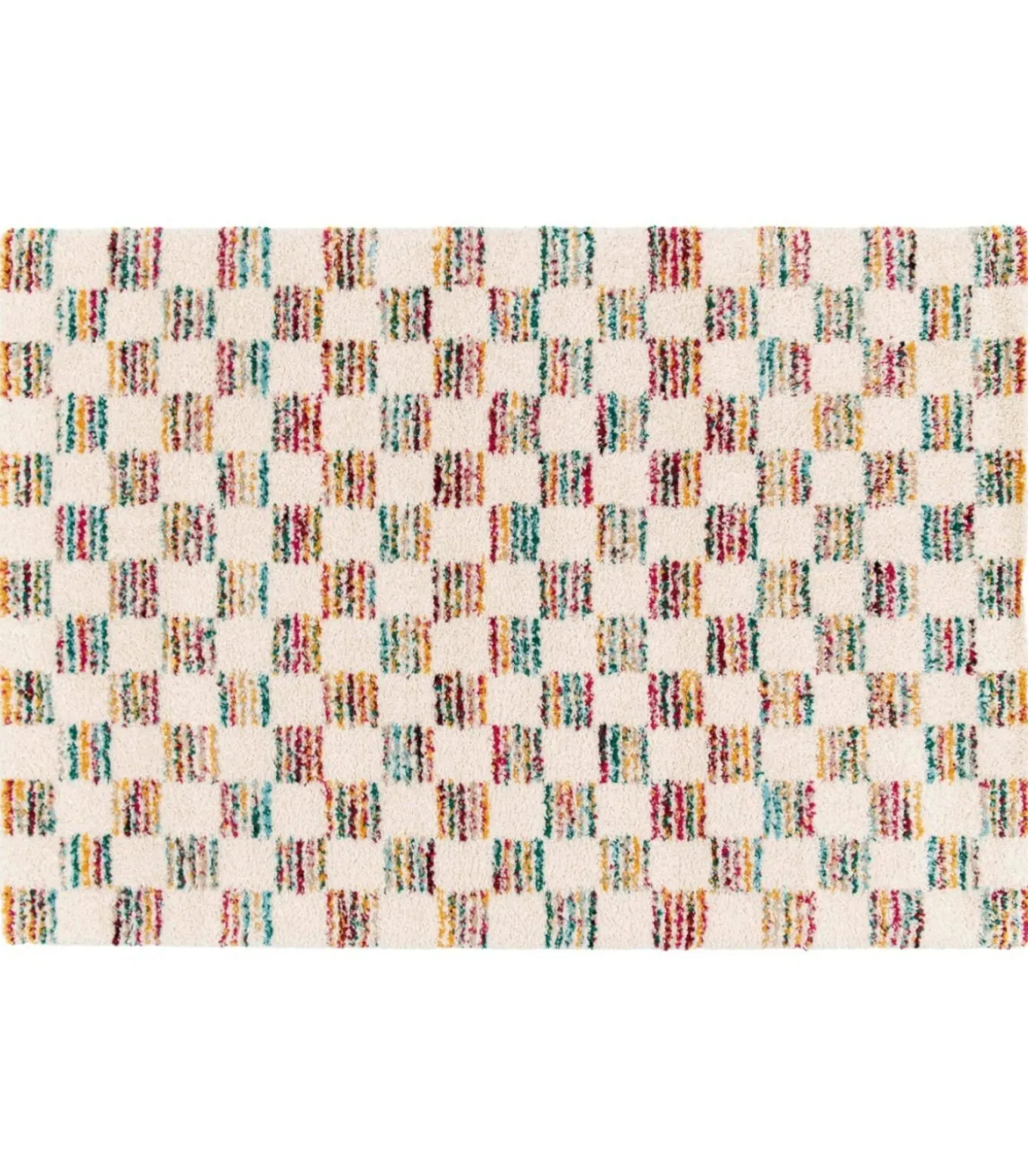 Hoogpolig vloerkleed met veelkleurig vierkant patroon 160 x 230 cm