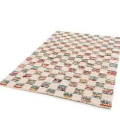 Hoogpolig vloerkleed met veelkleurig vierkant patroon 160 x 230 cm