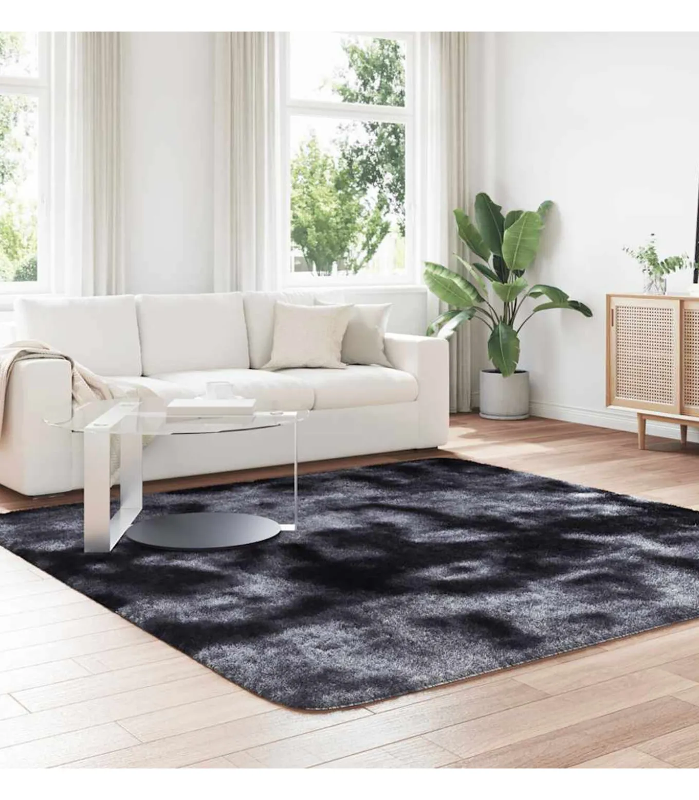 Hoogpolig vloerkleed NAVARRA 240x240 cm polyester donkergrijs