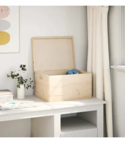 Houten kist met deksel&handvatten 40x30x23cm massief grenenhout