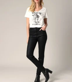 JESS - Slim-fit pythonprint jeans met satijneffect
