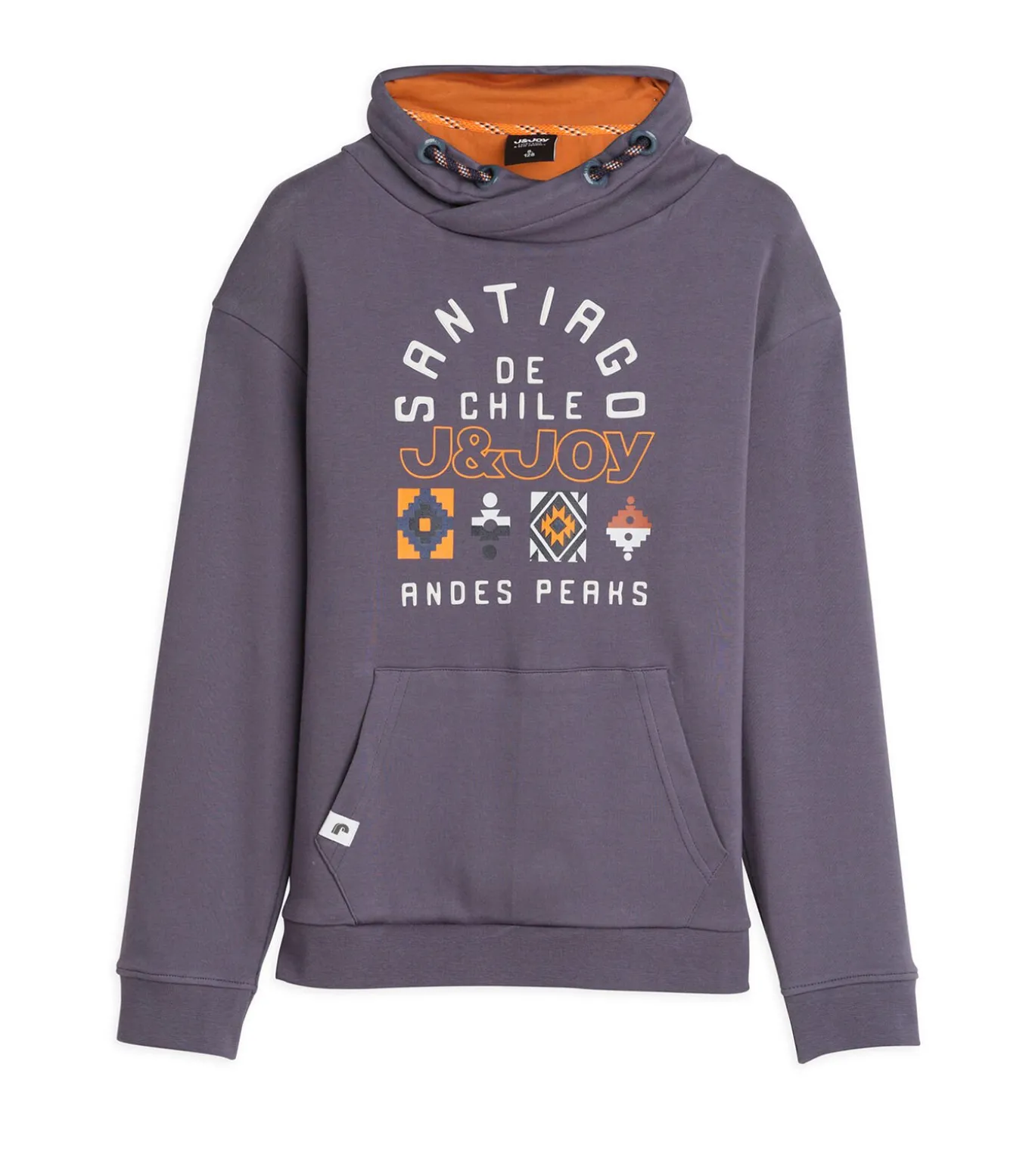 Jongens T-shirt met lange mouwen, Santiago-opdruk en kangoeroezak