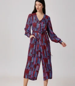 Jumpsuit met grafische print en V-hals