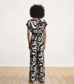Jumpsuit met korte mouwen en zwart-wit print