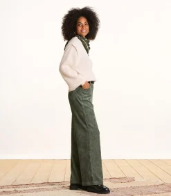 Kaki fluwelen broek met wijde pasvorm