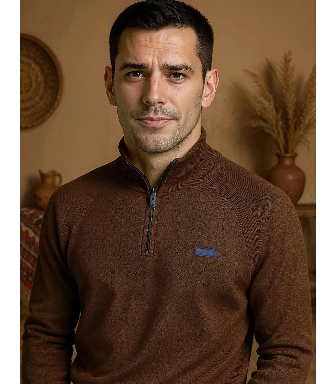 Kaki herentrui met ritskraag