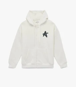 Kapstok Ecru Sweatshirt met Rits en Capuchon Met Print