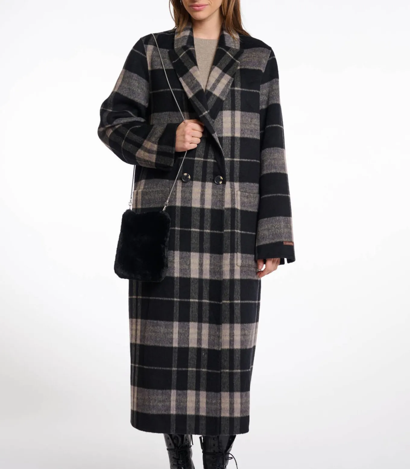 Kleine schoudertas van imitatiebont Zwart OS