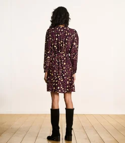 Korte jurk met knopen en bordeaux luipaardprint