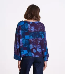 Korte paarse top met lange mouwprint