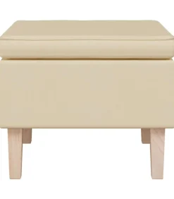 Kruk met houten poten stof crèmekleurig