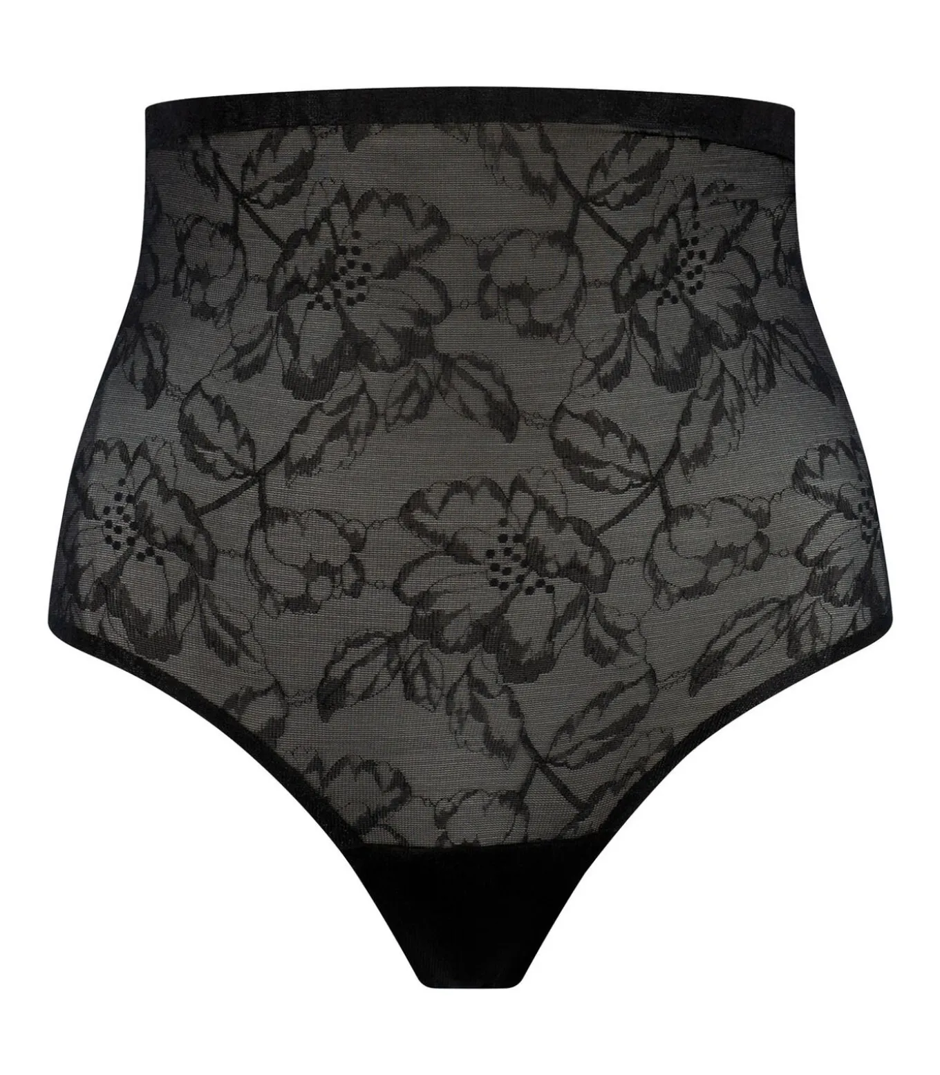 Lacy String Met Hoge Taille | Zwart S