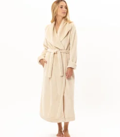 Lange badjas met overslag van flanellen badstof ESSENTIEL 169