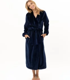 Lange badjas met overslag van flanellen badstof ESSENTIEL 169