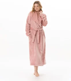 Lange gekruiste badjas van zachte flanellen stof ESSENTIEL 169