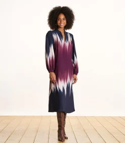 Lange jurk blauw en pruim tie & dye print