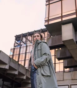 Lange parka met capuchon Groen essen 42