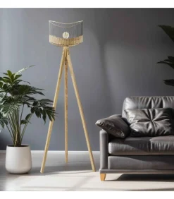 Lantaarnpaal van massief mangohout en rotan