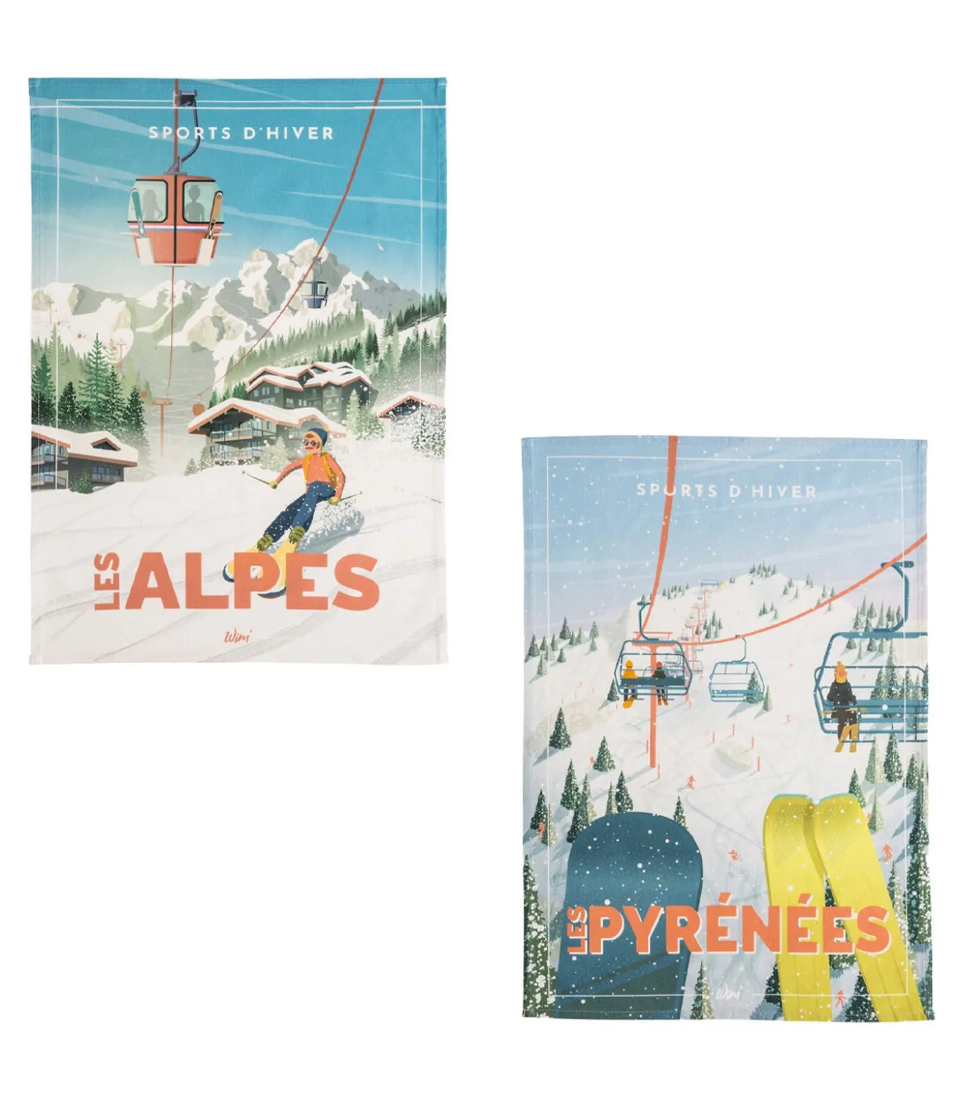 Les Alpes et les Pyrénées - Set van 2 katoenen theedoeken met print