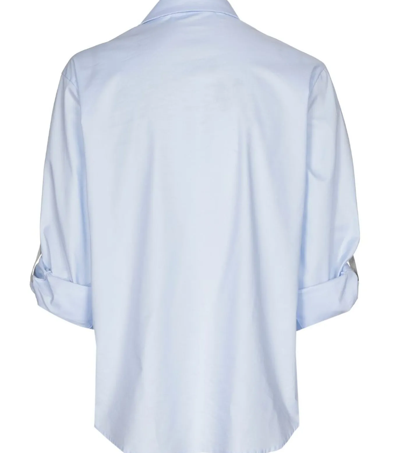 Lichtblauw hemd met zilver contrastlint op de schouders