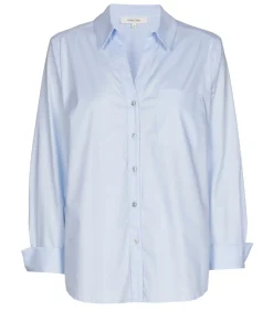 Lichtblauwe bloes in katoen met stretch