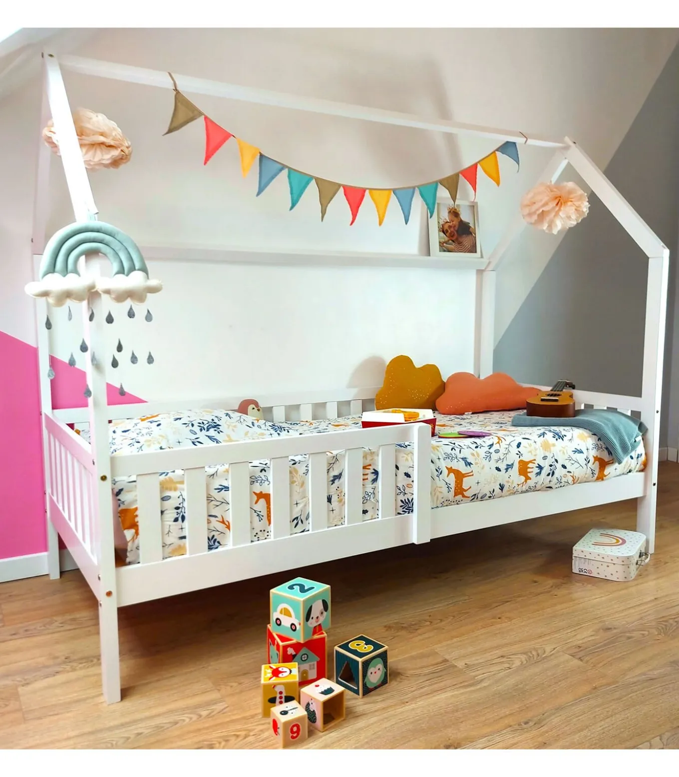 Lit cabane pour enfant 190x90cm blanc MARCEAU