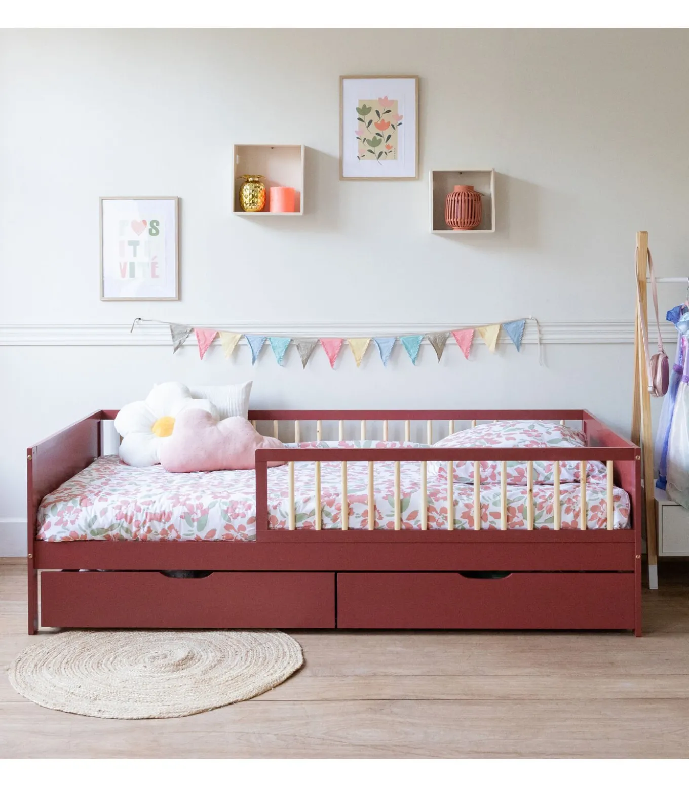 Lit pour enfant 190x90cm terracotta avec tiroirs ADAM