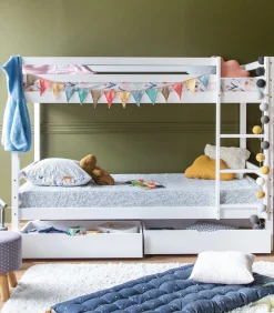 Lits superposés pour enfants 190x90cm blanc avec tiroirs AMBRE