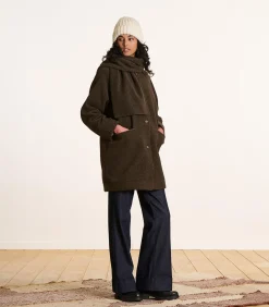 Losvallende 3/4 jas in bruin boiled wool