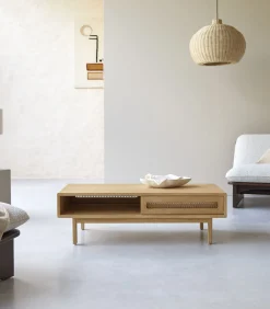 Luis - Massief iepenhout en rieten salontafel